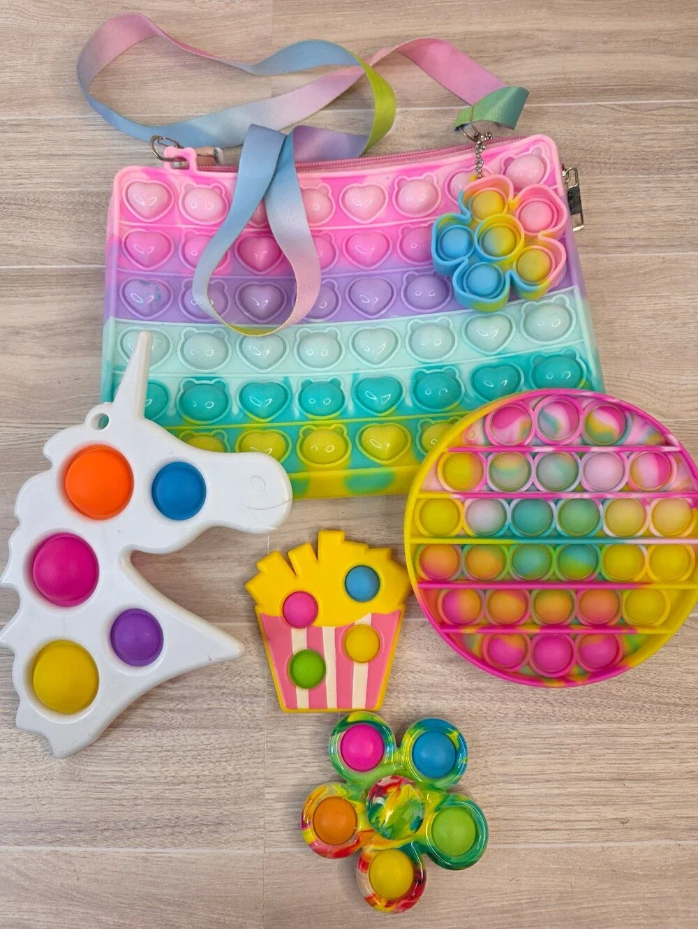 Pastel Rainbow Pop It Bag with Matching Sensory Toys